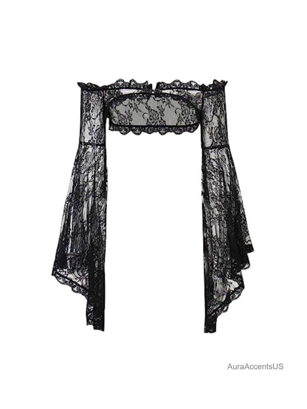 Goth Lace Sheer Bolero Shrug with Bell Sleeves Evening Cardigan